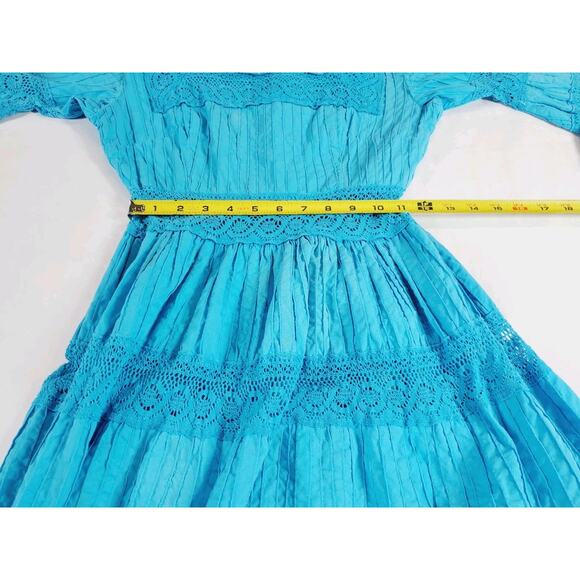 Vintage Womens Small Dress Long MAXI Bohemian Crochet Lace Flare Sleeve 1970s - Picture 9 of 10